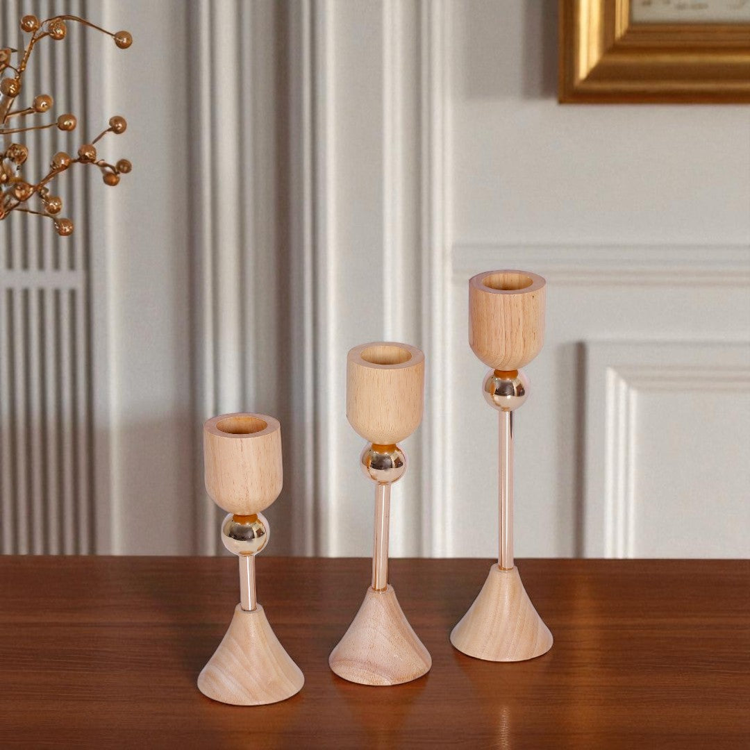 Wood Candle Holder 3Pcs