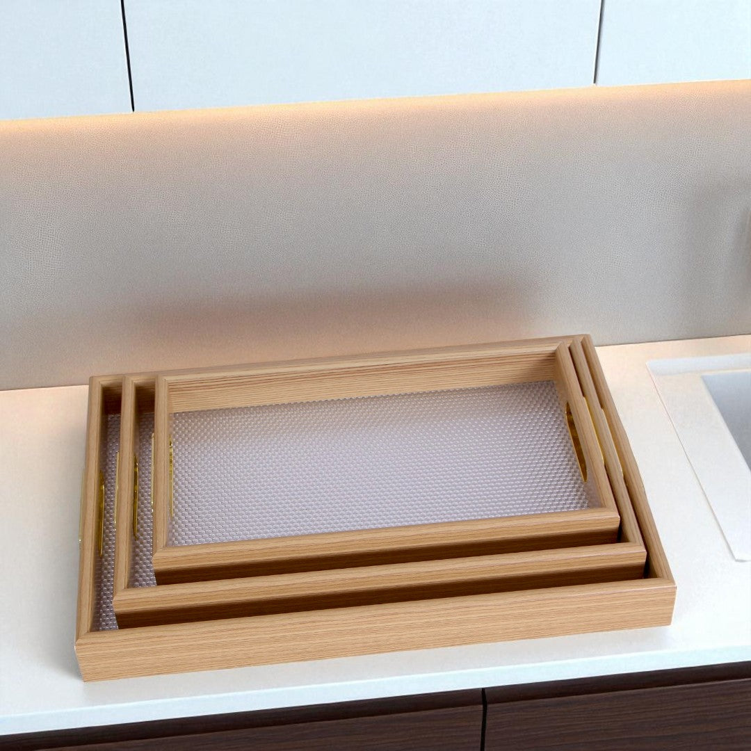 Wooden Tray Set 3Pc
