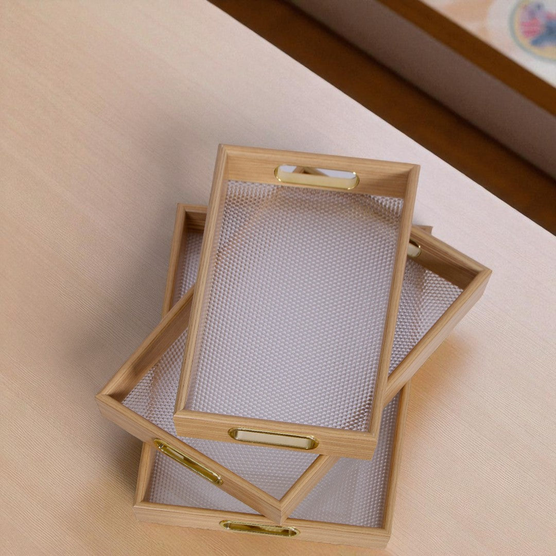 Wooden Tray Set 3Pc