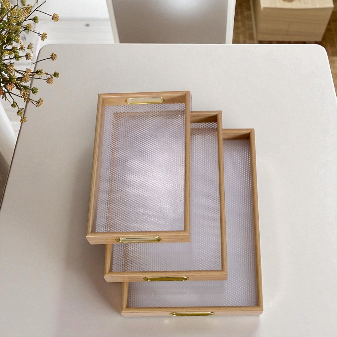 Wooden Tray Set 3Pc