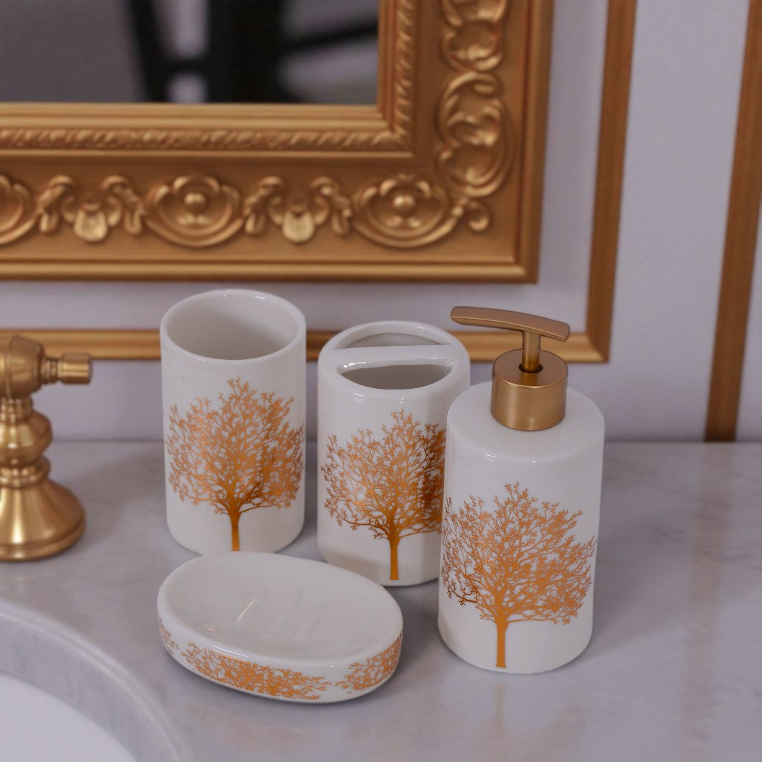 White & Golden Bathroom Set 4Pcs
