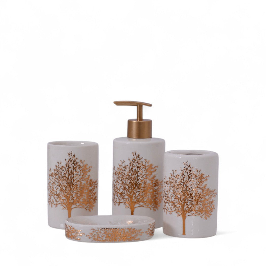 White & Golden Bathroom Set 4Pcs