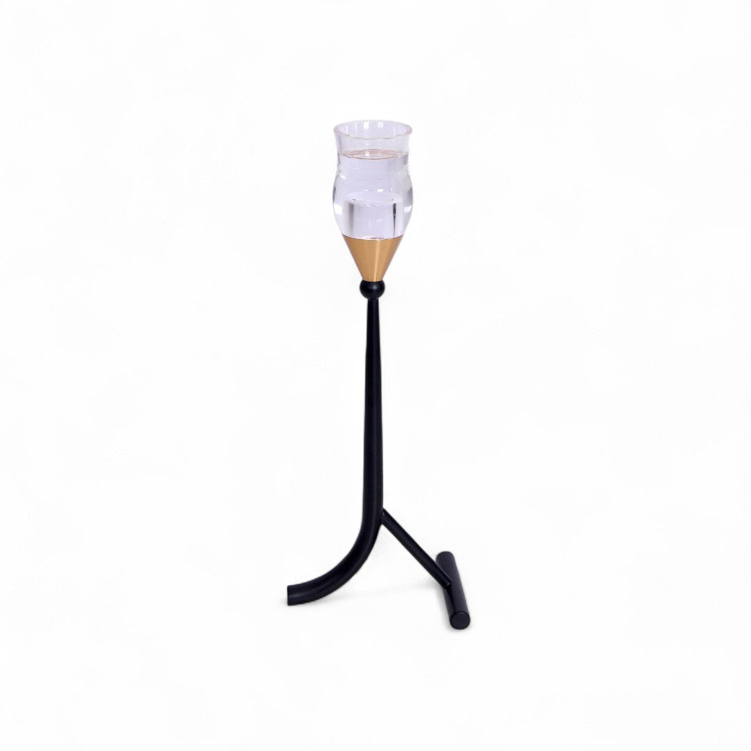 Black & Golden Iron Crystal Candle Stand