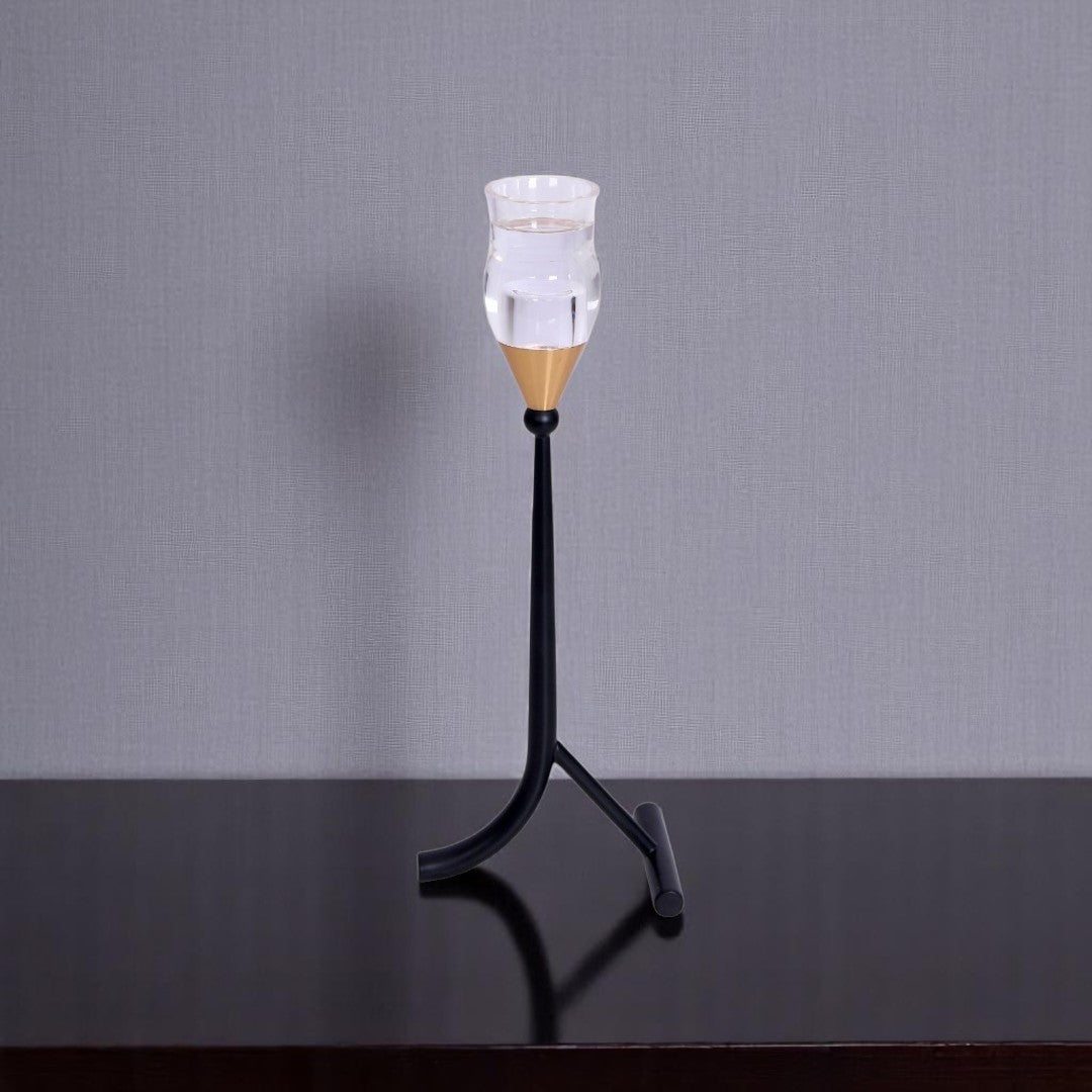 Black & Golden Iron Crystal Candle Stand