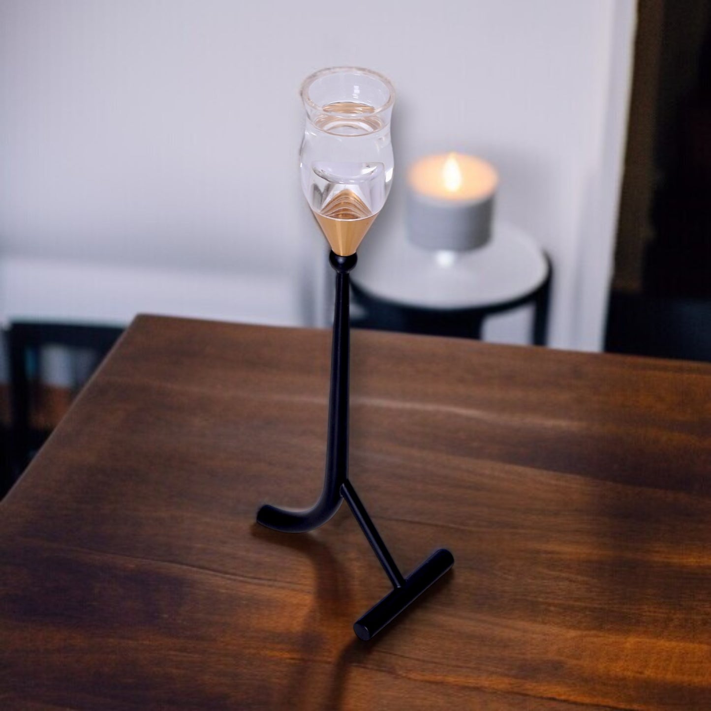 Black & Golden Iron Crystal Candle Stand