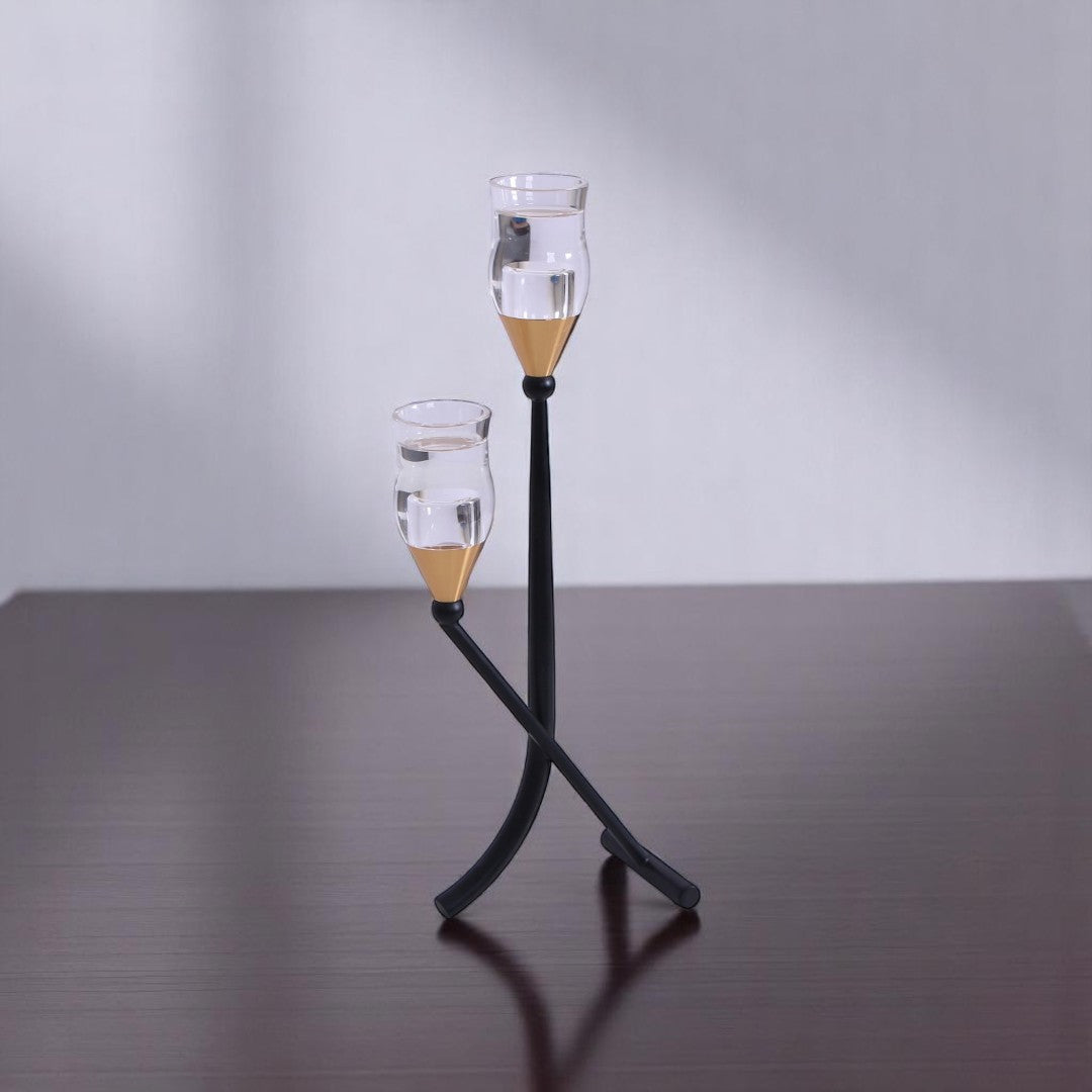 Black & Golden Modern Iron Candle Stand