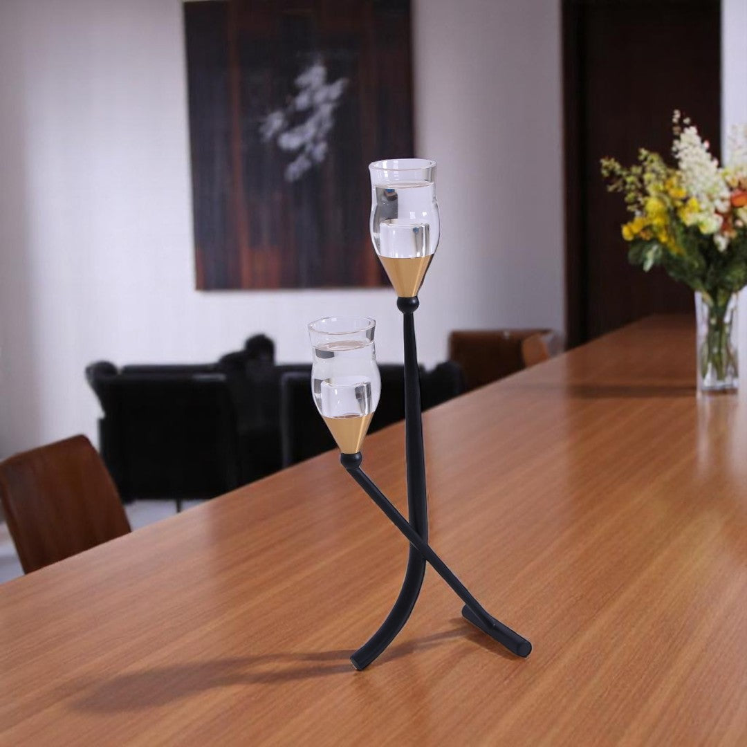 Black & Golden Modern Iron Candle Stand