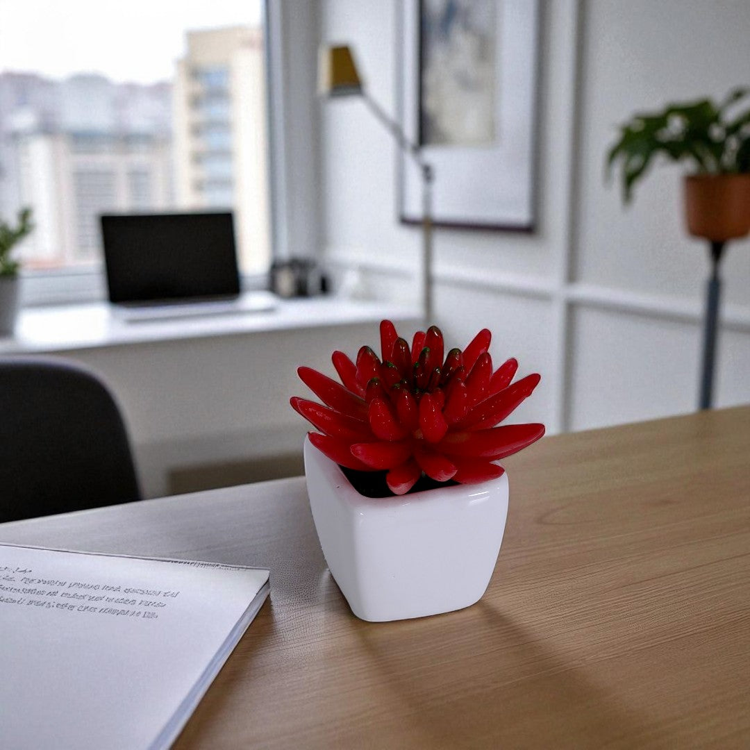 Red Artificial Flower With Pot