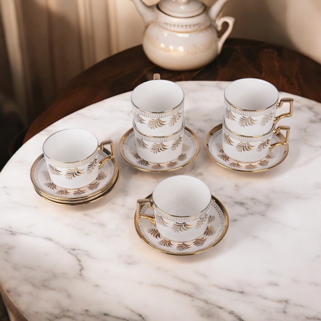 Ceramic 6Pc Cup & Saucer Golden