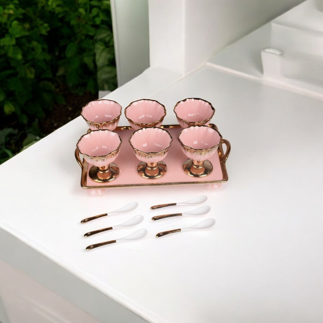 Porcelain Ice Cream Set of 6 Spoon and Tray