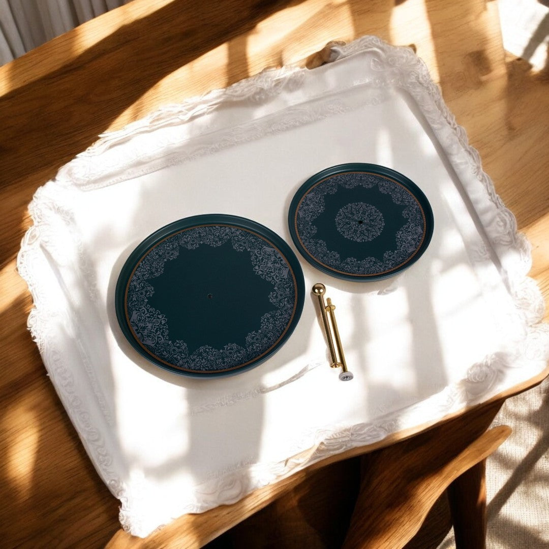 Ceramic 2 Tier Embossed Tea Snacks | Dish Stand
