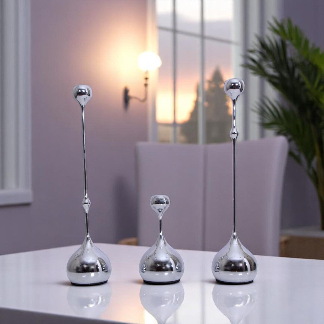 Silver Candle Stand Set 3Pc