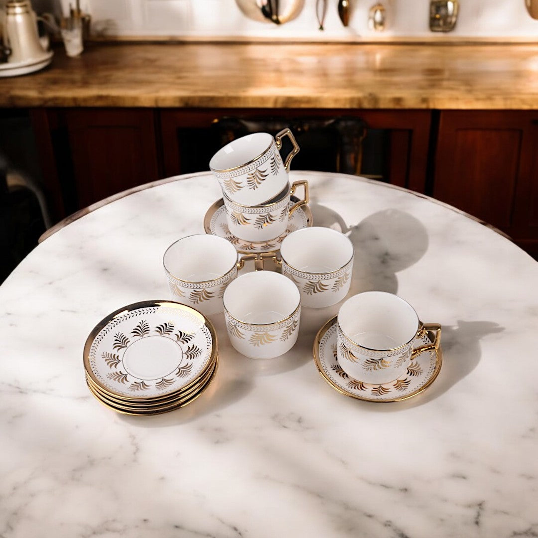 Ceramic 6Pc Cup & Saucer Golden