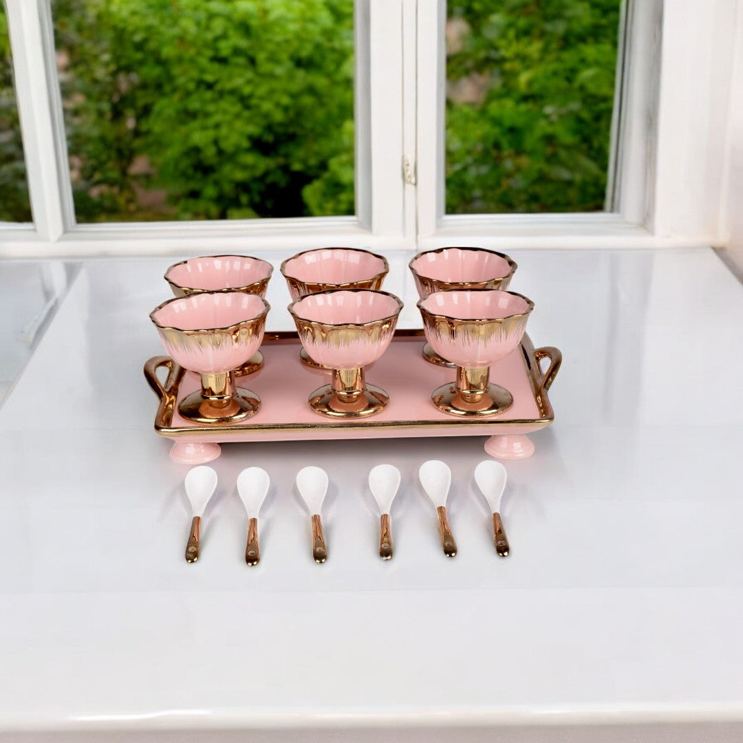 Porcelain Ice Cream Set of 6 Spoon and Tray