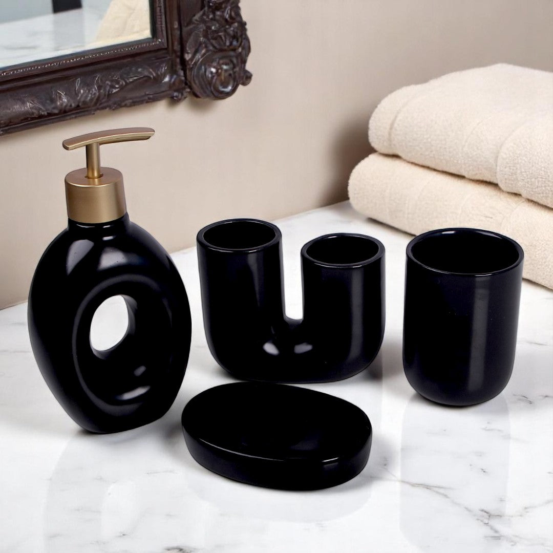 Black/White Bathroom Set 4Pc