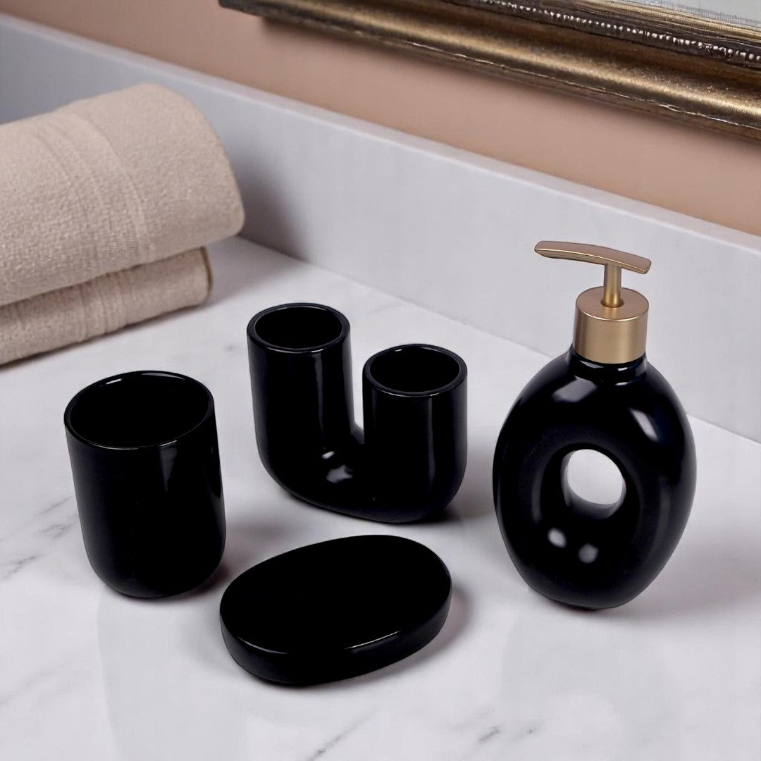 Black/White Bathroom Set 4Pc