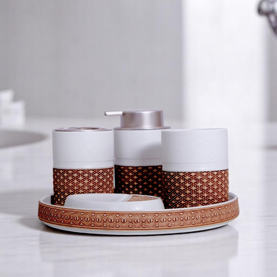 White & Brown Bathroom Set 5Pc