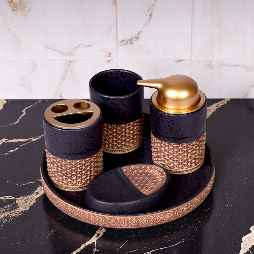 Black & Brown Bathroom Set 5Pc