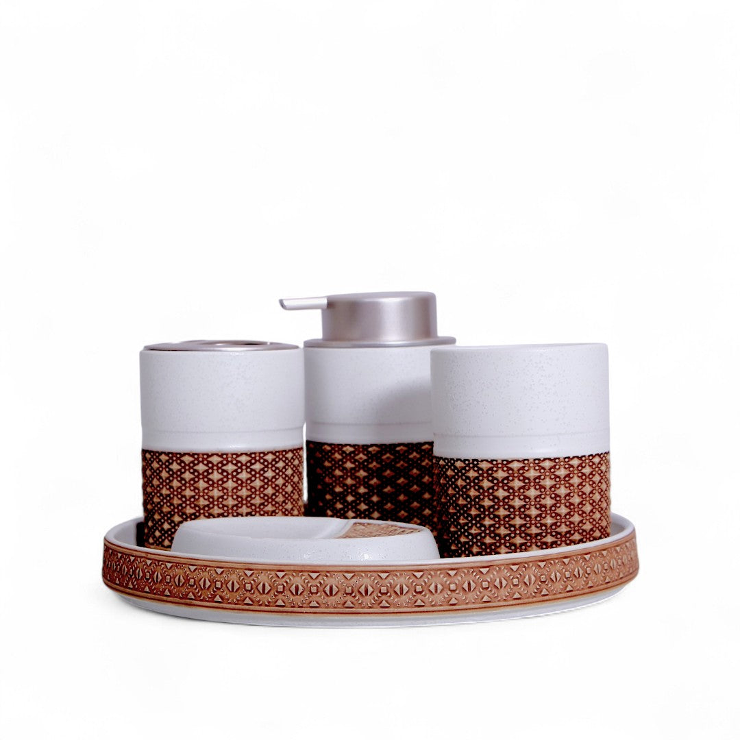 White & Brown Bathroom Set 5Pc