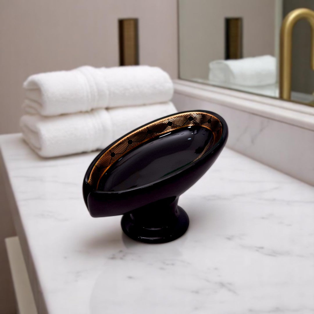 Black & Golden Ceramic Soap Dish