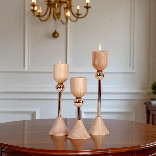Wood Candle Holder 3Pcs