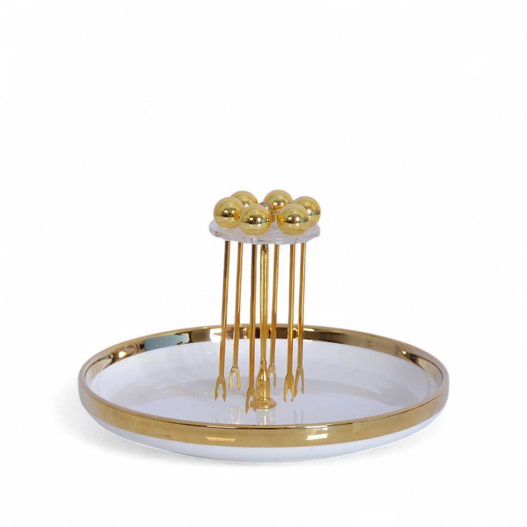 Round Fruit Plate with fruit fork