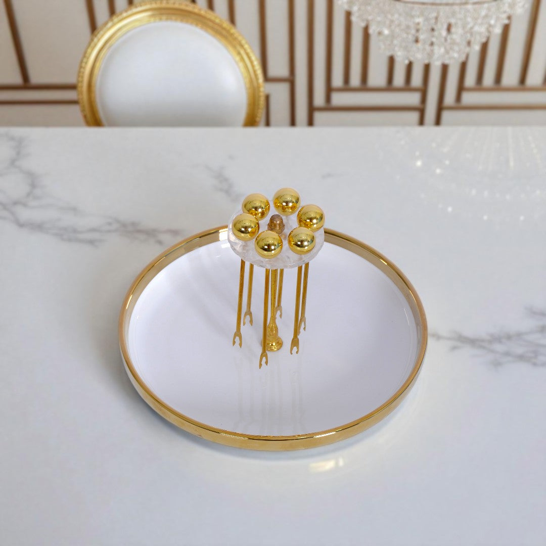 Round Fruit Plate with fruit fork