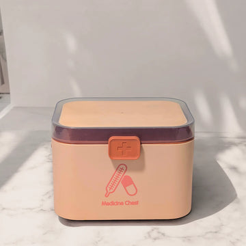 Portable Peach First Aid Medicine Box with Handle and Tray