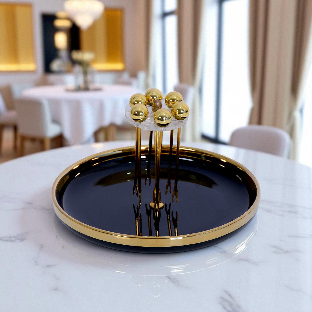 Round Fruit Plate with fruit fork