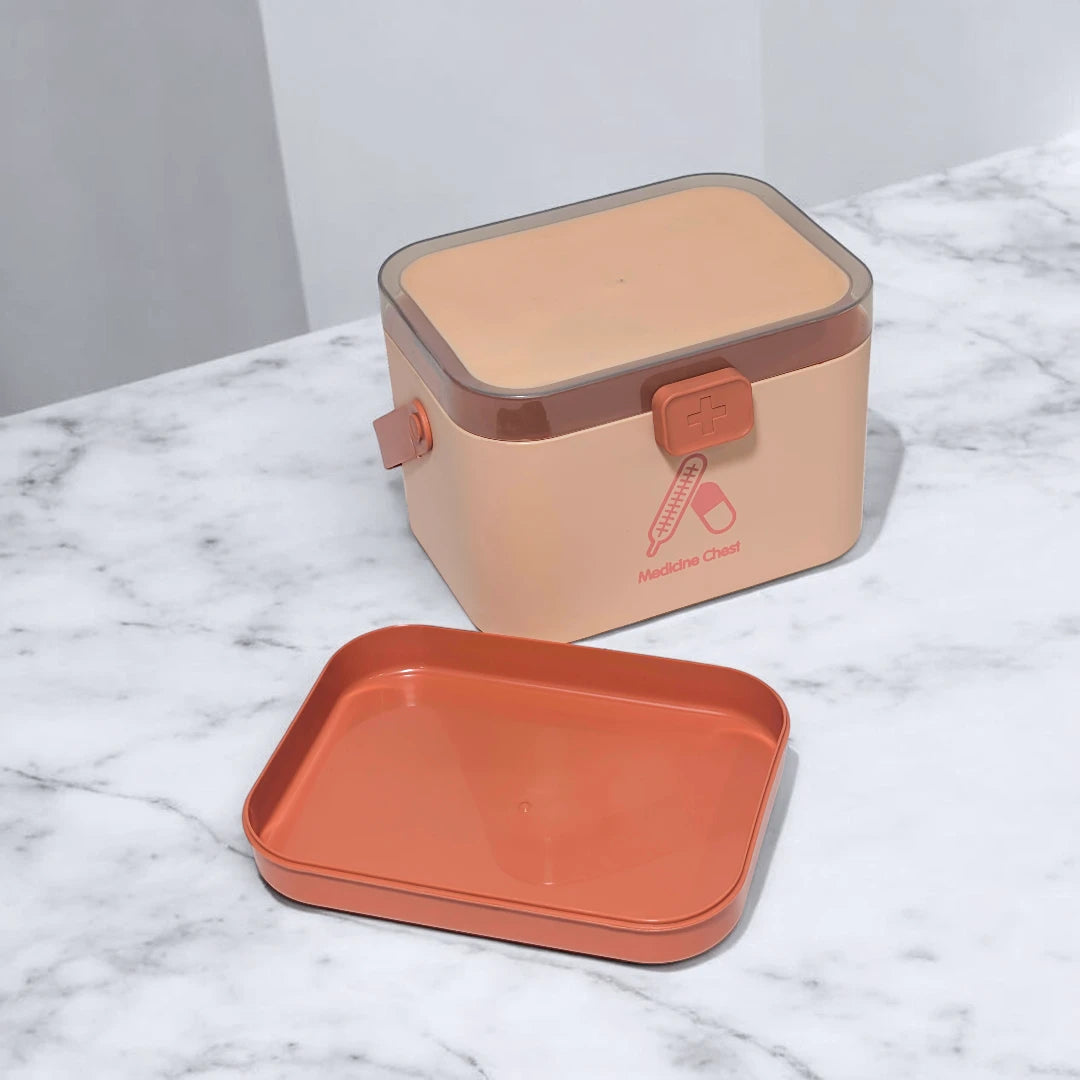 Portable Peach First Aid Medicine Box with Handle and Tray
