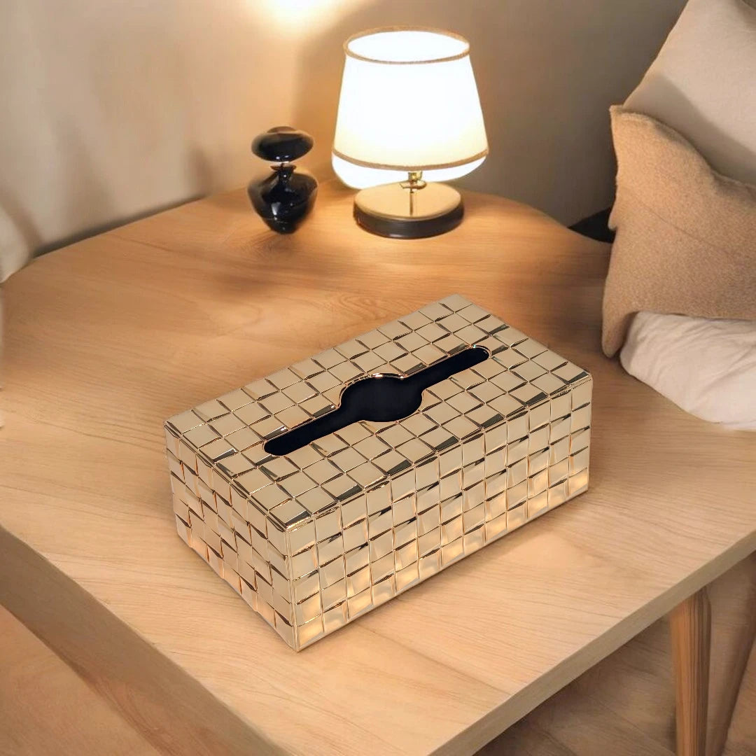 Modern Gold Mosaic Tiled Rectangular Tissue Box Cover