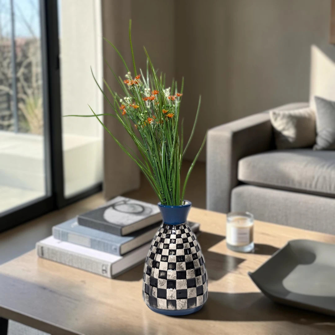 Modern Checkerboard Ceramic Flower Vase