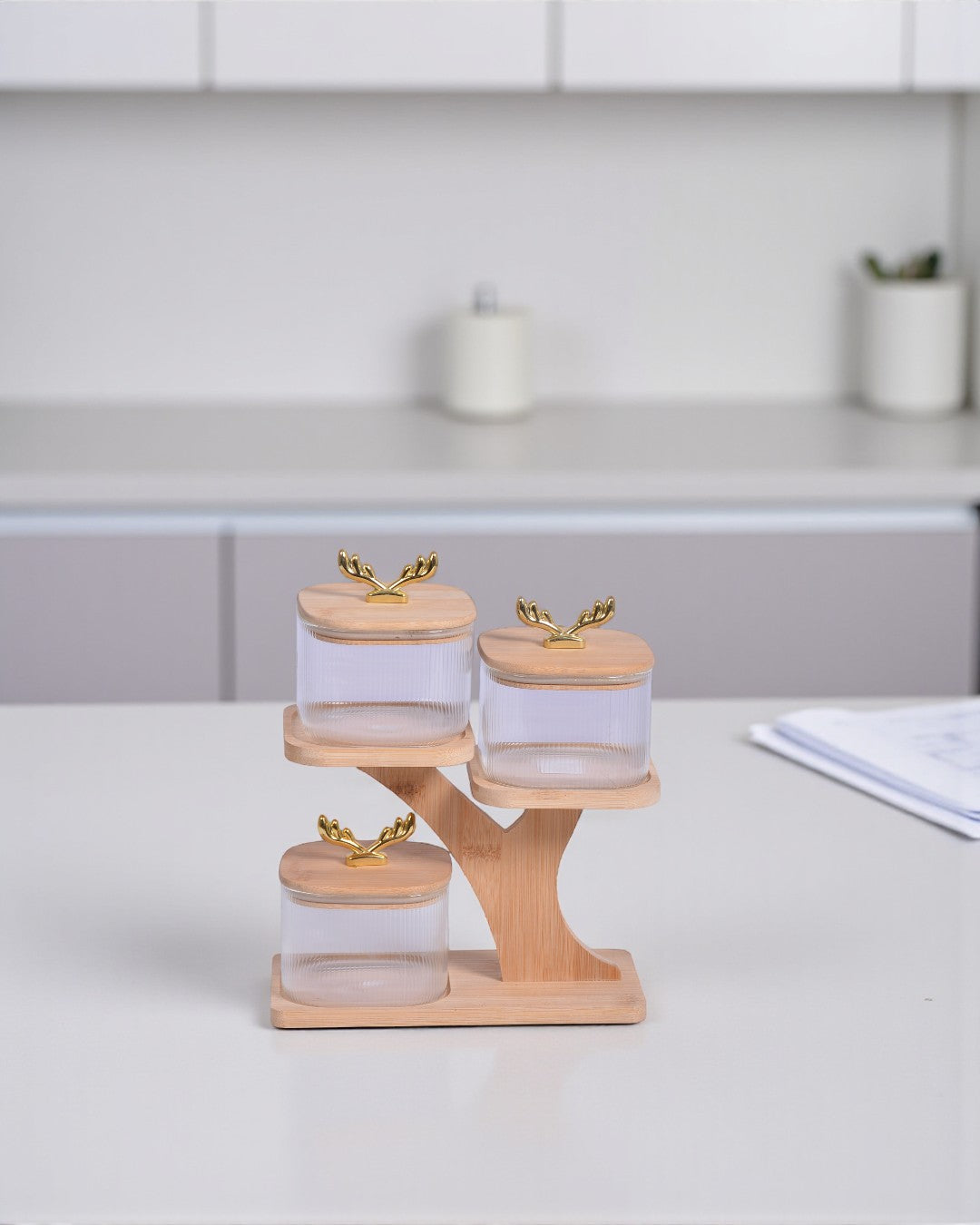 Jar With Wood Stand  3PC SZ001