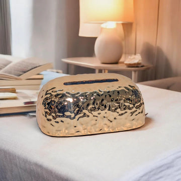 Gold Hammered Ceramic Tissue Box Cover