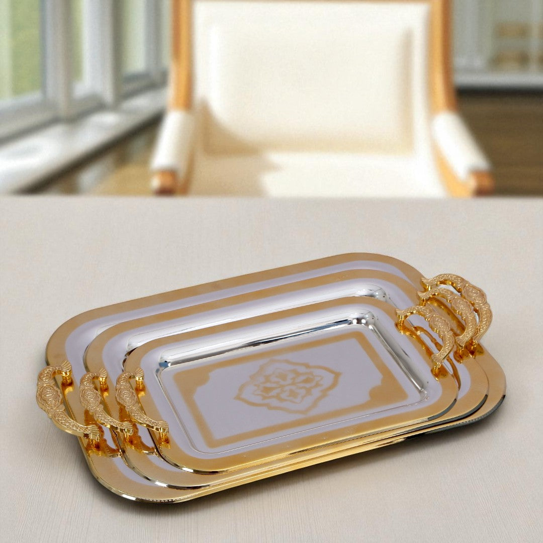 Silver & Golden Tray Set 3Pcs