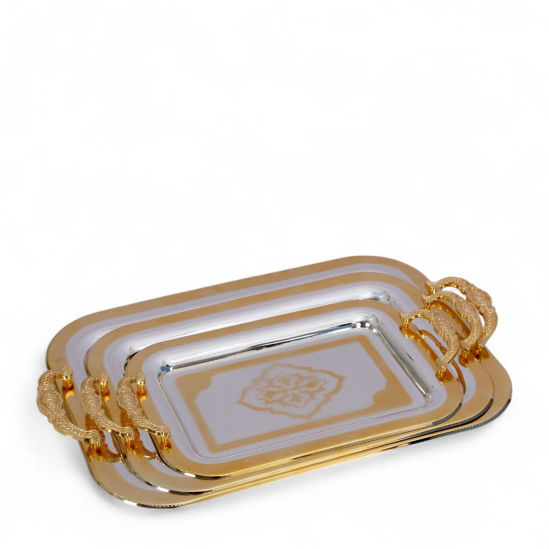 Silver & Golden Tray Set 3Pcs