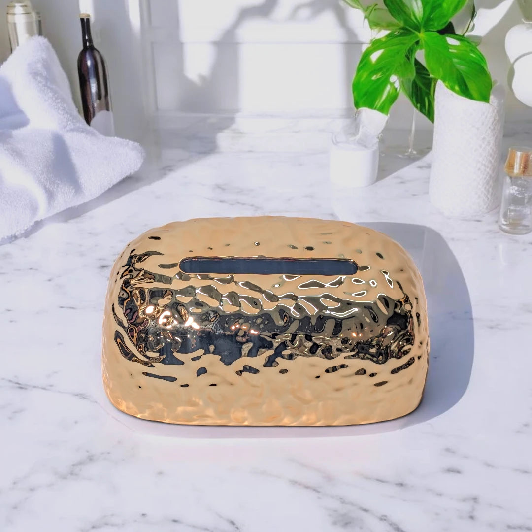 Gold Hammered Ceramic Tissue Box Cover