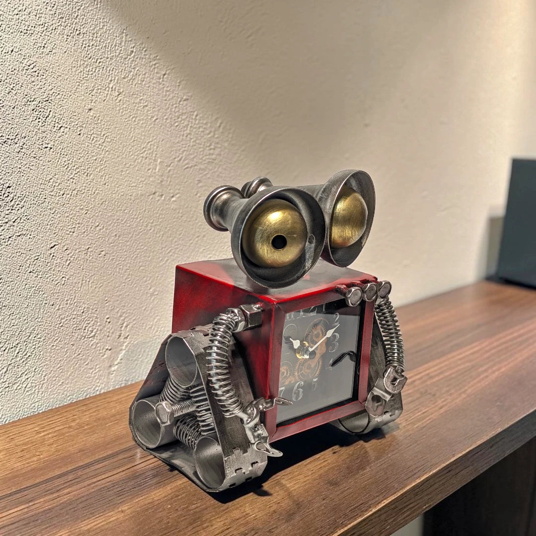 Vintage Industrial Metal Robot Desk Clock Steampunk Tabletop Decor
