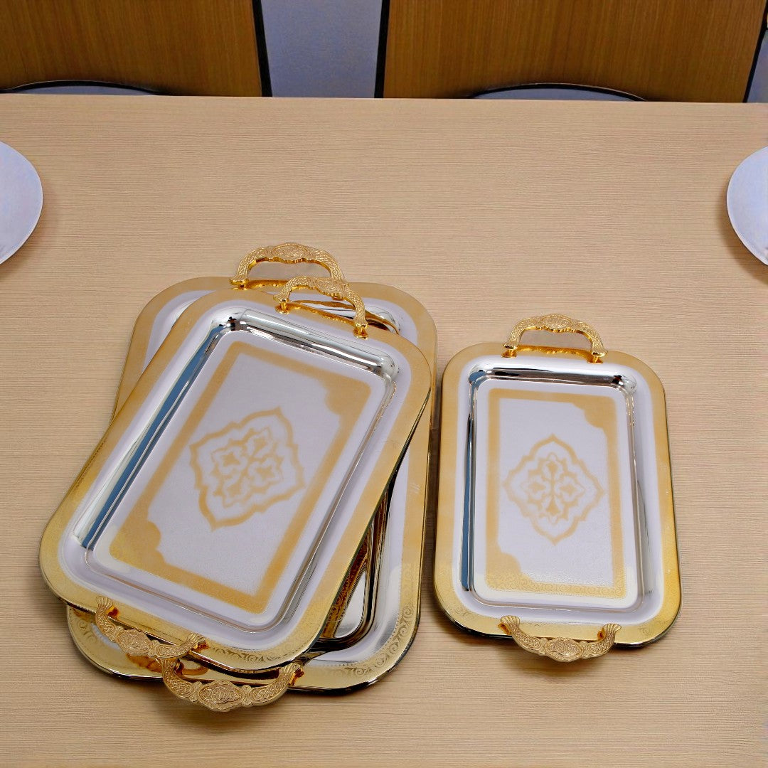 Silver & Golden Tray Set 3Pcs