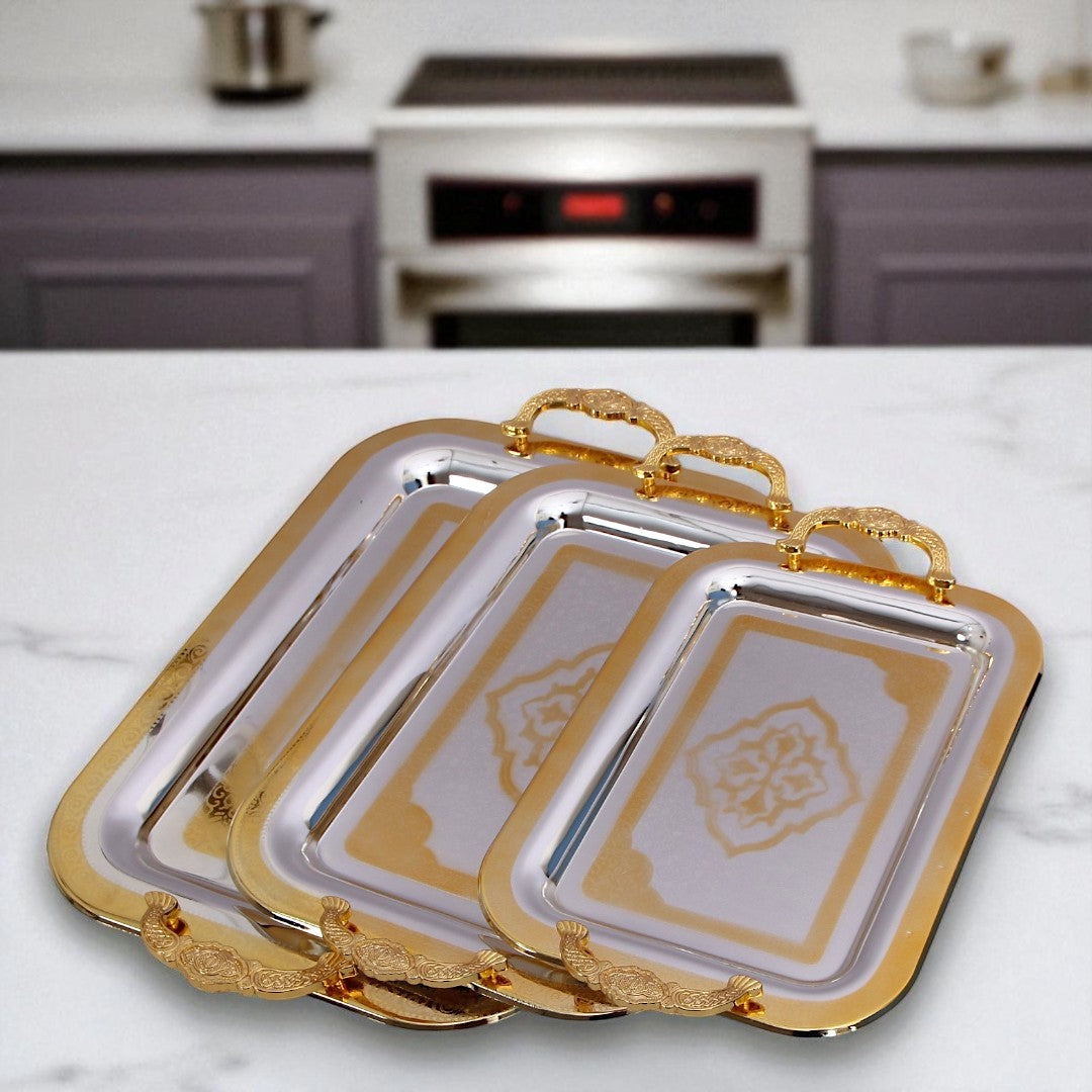 Silver & Golden Tray Set 3Pcs