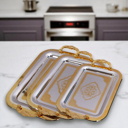 Silver & Golden Tray Set 3Pcs