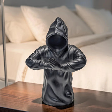 Matte Black Hooded Figure Statue Modern Tabletop Sculpture Decor