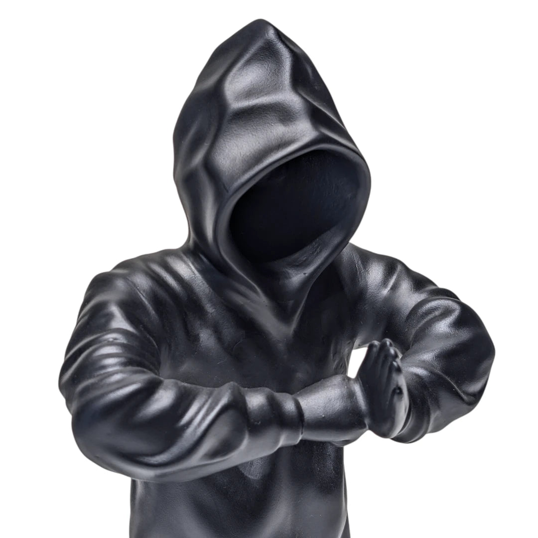 Matte Black Hooded Figure Statue Modern Tabletop Sculpture Decor