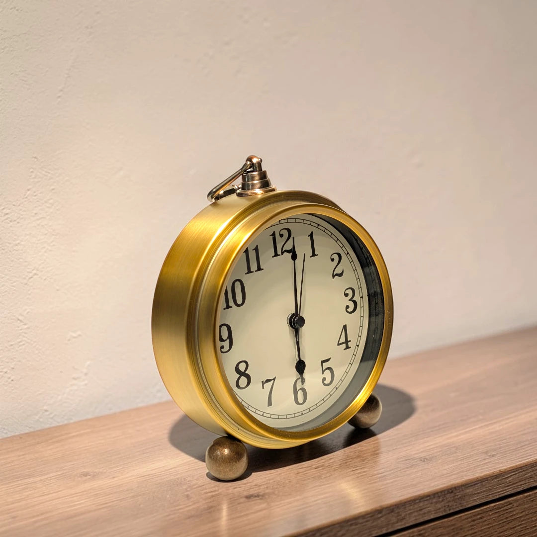 Vintage Brass Silent Bedside Tabletop Alarm Clock