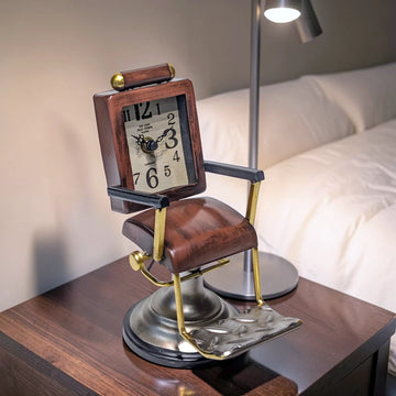 Vintage Barber Chair Metal Desk Clock Tabletop Decor