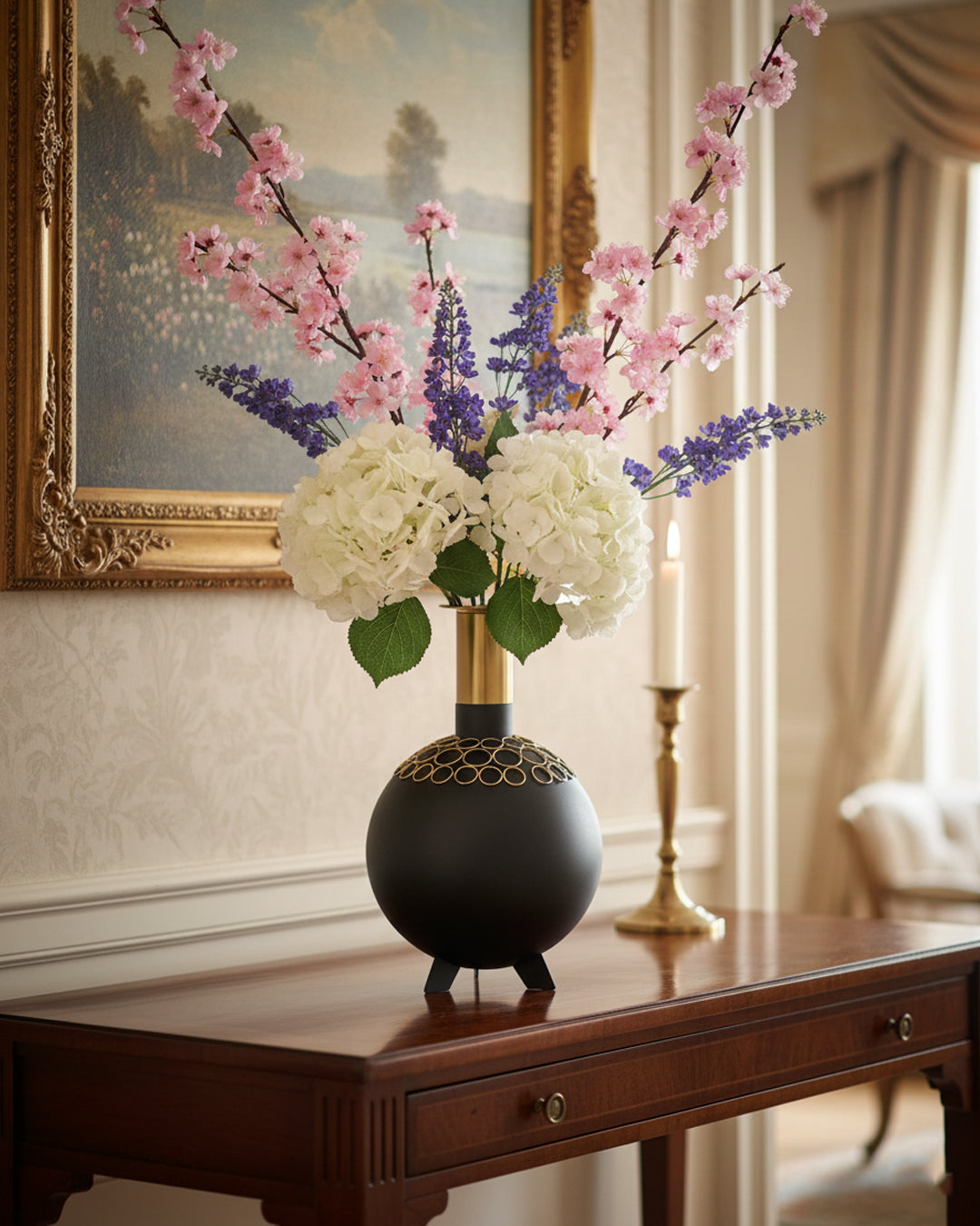 ZH1922L Metal Black & Gold Vase