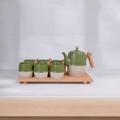 Ceramic Green and Beige Teapot Set