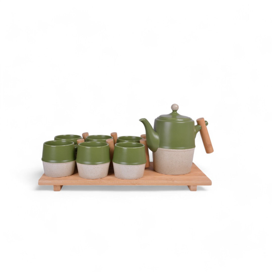 Ceramic Green and Beige Teapot Set