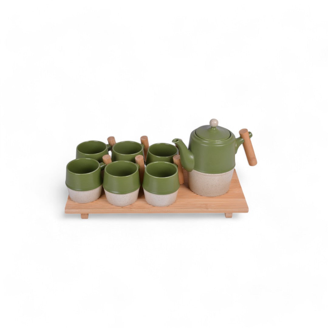 Ceramic Green and Beige Teapot Set