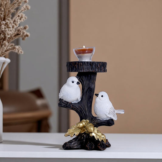 White Sparrows On Log Statue